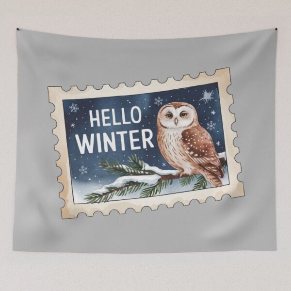 Item preview,  Hello Winter - Christmas owl sitting on a snow-laden branch on an evergreen tree designed and sold by 123ks.