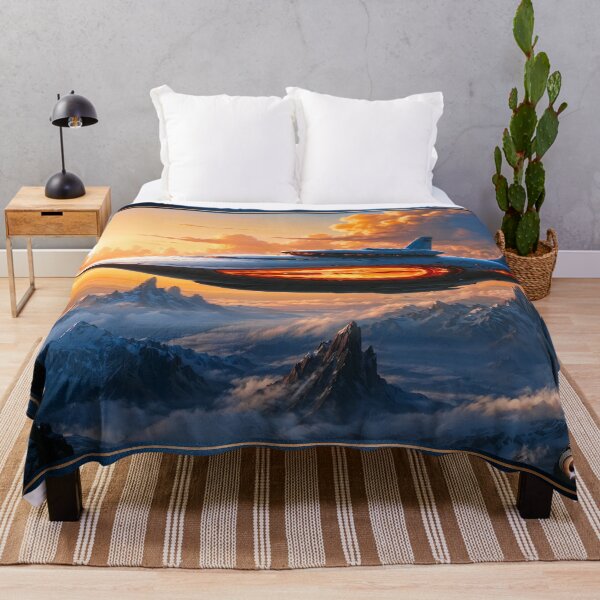 Item preview, Spaceship Soars Over Alien Snow-Capped Mountains At Sunset Mesmerizing AI Concept Art by Xzendor7 designed and sold by Xzendor7 Digital Art Creations.