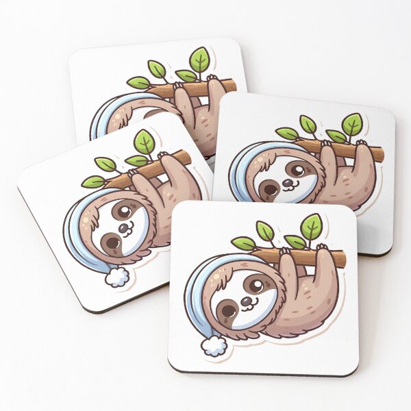 Item preview, A sleepy cartoon sloth hanging upside down from a branch, with droopy eyes and a soft smile, wearing a tiny sleep hat. designed and sold by cktf-77.