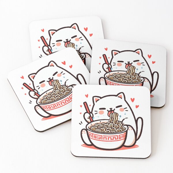 Item preview, Cute White Cat Eating Ramen designed and sold by ZAIKY DREAMS.