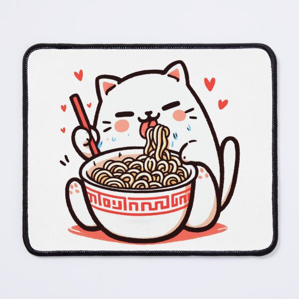 Item preview, Cute White Cat Eating Ramen designed and sold by ZAIKY DREAMS.