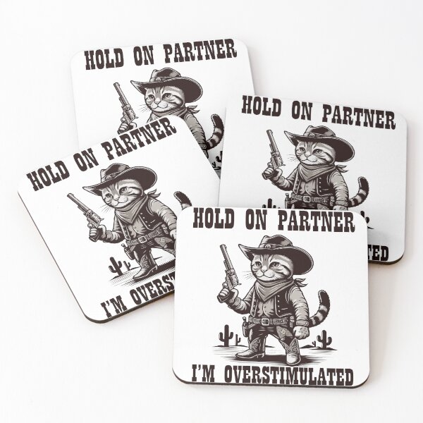 Item preview, Hold On Partner I'm Overstimulated Retro Western Cat Cowboy designed and sold by AxelBrook.