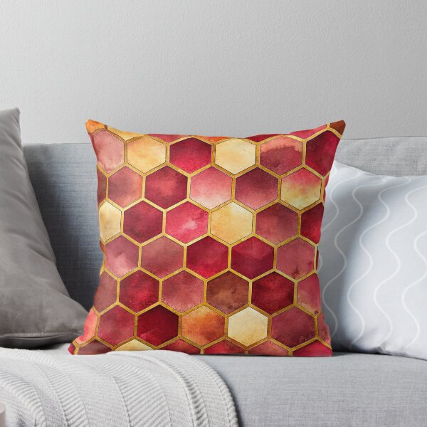 Item preview, PATTERN 020- COPPER HONEYCOMB HEXAGON- Gift items and personal use / Honeycomb, Pink, Burgundy, Copper, Pattern, Yellow, Abstract, watercolor, Art designed and sold by LumDesignArt.