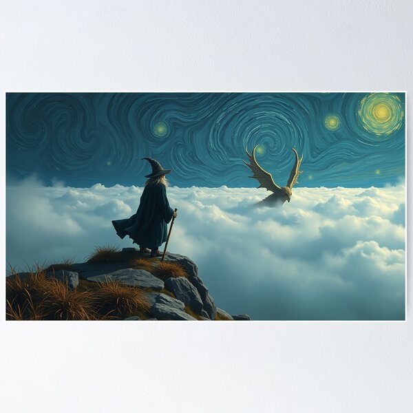 Item preview, Wizard and Lovecraftian beast in van gogh style designed and sold by MartialArtisan.