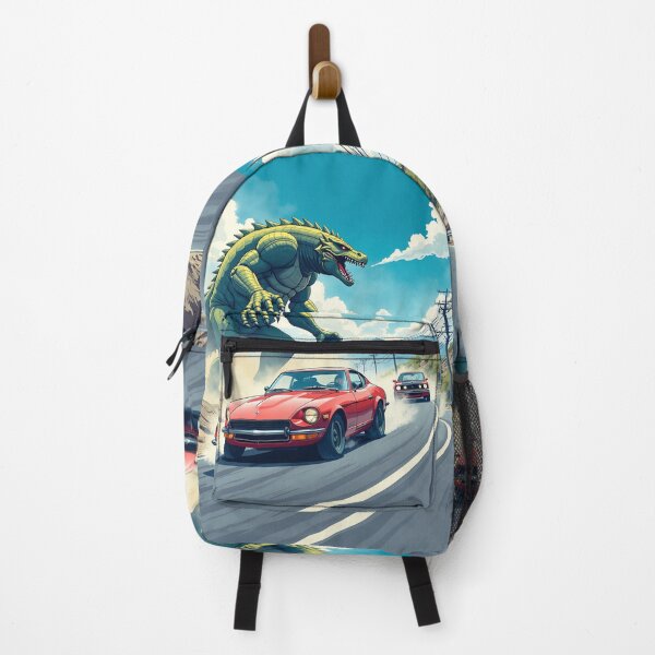Item preview, Race Cars Drifting Past a Giant Lizard Kaiju - Car Culture designed and sold by Design Raptor.