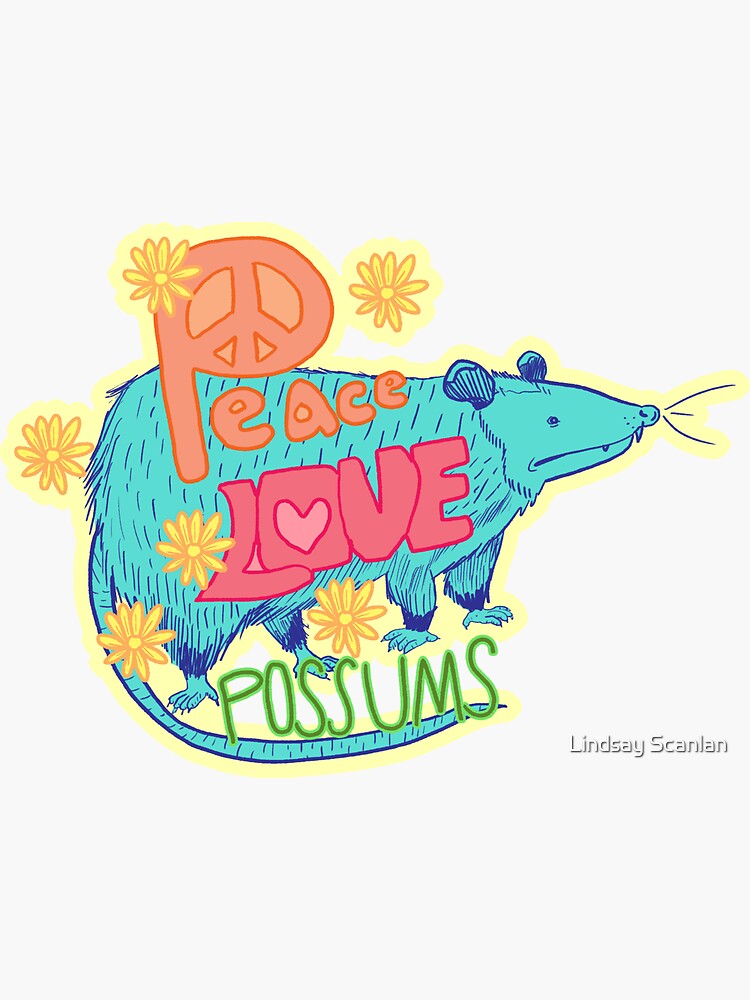 "Peace, Love, Possums" Sticker by Cinnabees Redbubble