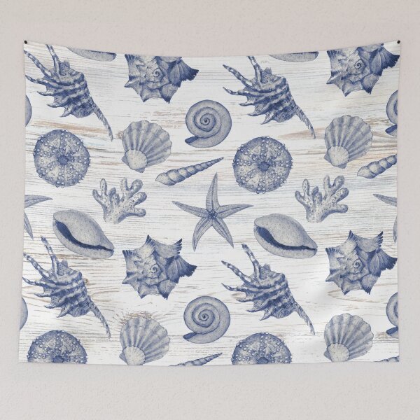 Item preview, Nautical Blue Seashell Starfish Ocean Beach House Coastal designed and sold by LEILA ART SPACE.