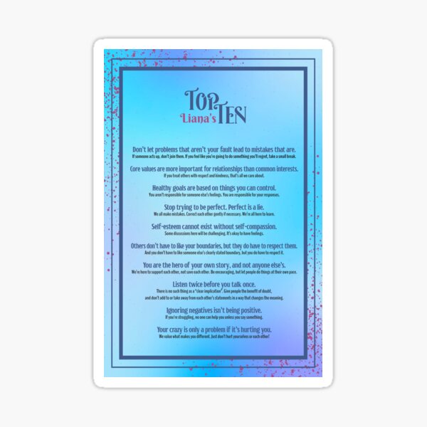 Liana's Top Ten Phrases Teal Sticker