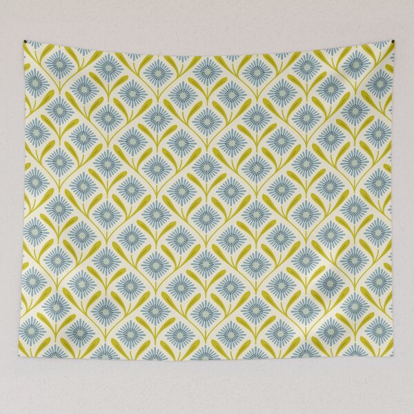 Item preview, KF 0300 E - Vintage Retro Daisy 70s Floral Pattern in Green Blue Cream designed and sold by KhakiFinch.