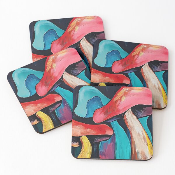 Item preview, Vivid Abstract Mushrooms Against Dark Multicolored Background - Surreal and Striking Visual Effect designed and sold by OlfactoART Studio.