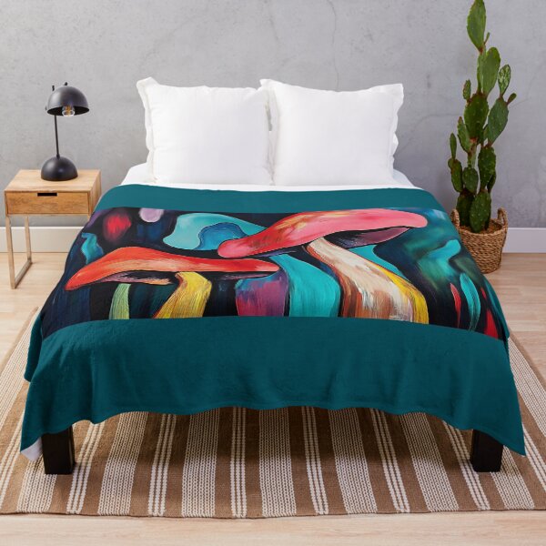 Item preview, Vivid Abstract Mushrooms Against Dark Multicolored Background - Surreal and Striking Visual Effect designed and sold by OlfactoART Studio.