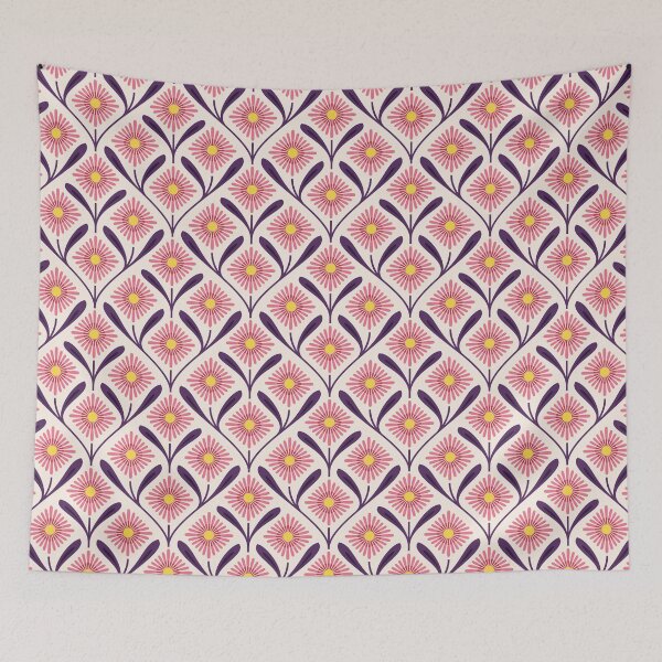 Item preview, KF 0300 D - Vintage Retro Daisy 70s Floral Pattern in Pink Purple Yellow designed and sold by KhakiFinch.