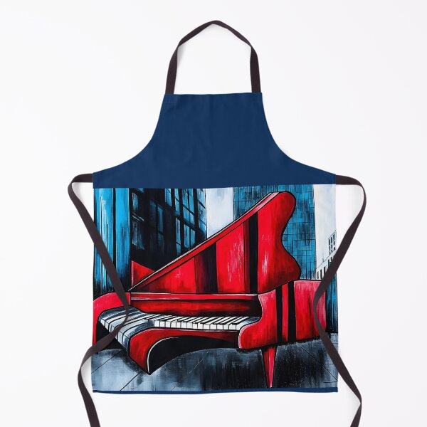 Item preview, Bright Red Piano Against Tall Blue Urban Skyscrapers - Bold Contrast and Modern Aesthetic AI Generated designed and sold by OlfactoART Studio.