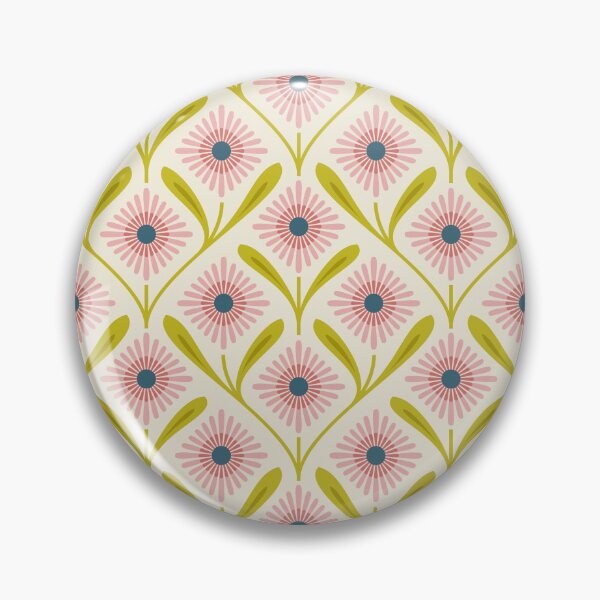Item preview, KF 0300 A - Vintage Retro Daisy 70s Floral Pattern in Pink Green Cream designed and sold by KhakiFinch.