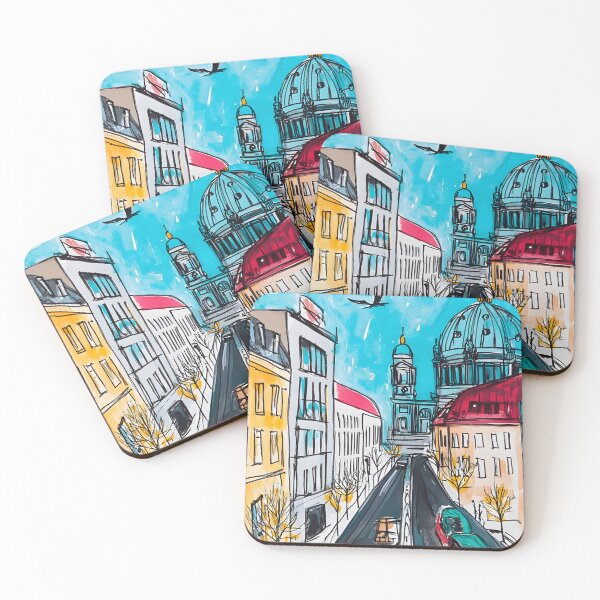 Item preview, Bustling Street Between Colorful Buildings Leading to Grand Domed Cathedral - Vibrant Urban Scene AI Digital Art designed and sold by OlfactoART Studio.
