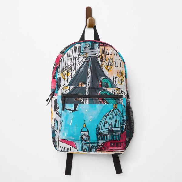 Item preview, Bustling Street Between Colorful Buildings Leading to Grand Domed Cathedral - Vibrant Urban Scene AI Digital Art designed and sold by OlfactoART Studio.