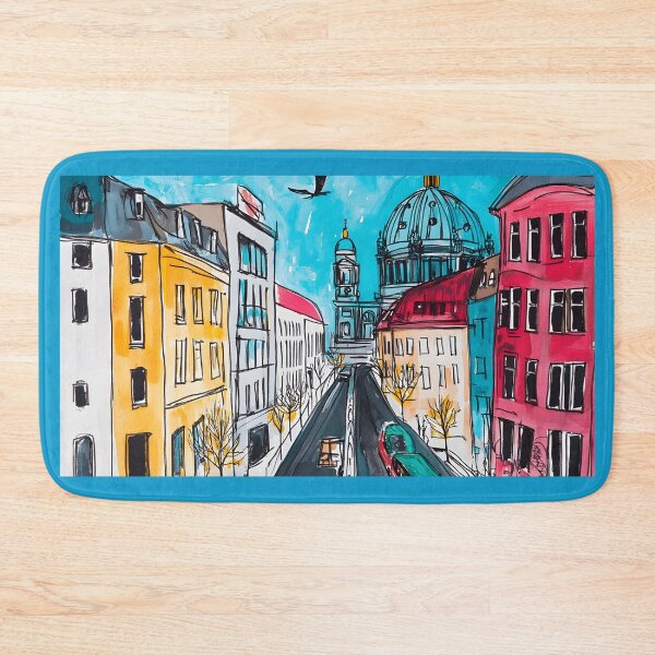 Item preview, Bustling Street Between Colorful Buildings Leading to Grand Domed Cathedral - Vibrant Urban Scene AI Digital Art designed and sold by OlfactoART Studio.