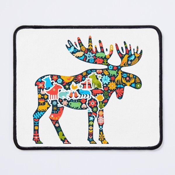 Item preview, Scandinavian Folk Art Cute Patterned Moose designed and sold by FOLK ART FUSION by heidiannemorris.