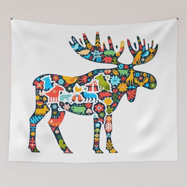 Item preview, Scandinavian Folk Art Cute Patterned Moose designed and sold by FOLK ART FUSION by heidiannemorris.