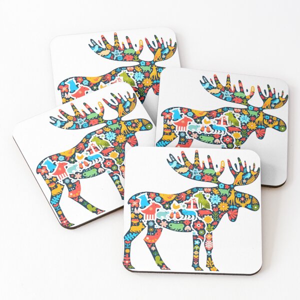 Item preview, Scandinavian Folk Art Cute Patterned Moose designed and sold by FOLK ART FUSION by heidiannemorris.