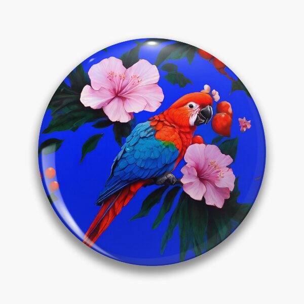 Item preview, FLORAL AND TROPICAL PATTERN O13  - Gift items and personal use / Parrot, Macaw, Leaves, Blue, Tropical,  Jungle, Hawaiian, Cherries, Art designed and sold by LumDesignArt.
