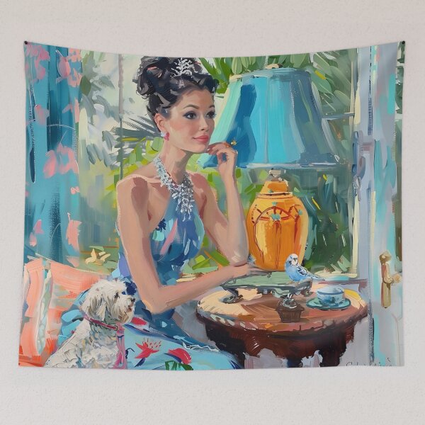 Artikelvorschau, Mädchen mit blauem Wellensittich, Grandmillennial-Kunst entworfen und verkauft von SophieClimaArt.