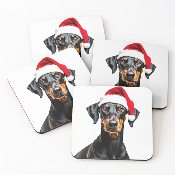 Item preview, Funny Dobermann dog wearing christmas hat designed and sold by LazyOwlStore.