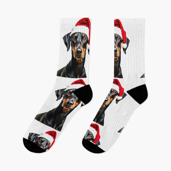 Item preview, Funny Dobermann dog wearing christmas hat designed and sold by LazyOwlStore.