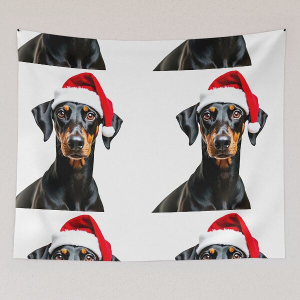 Item preview, Funny Dobermann dog wearing christmas hat designed and sold by LazyOwlStore.