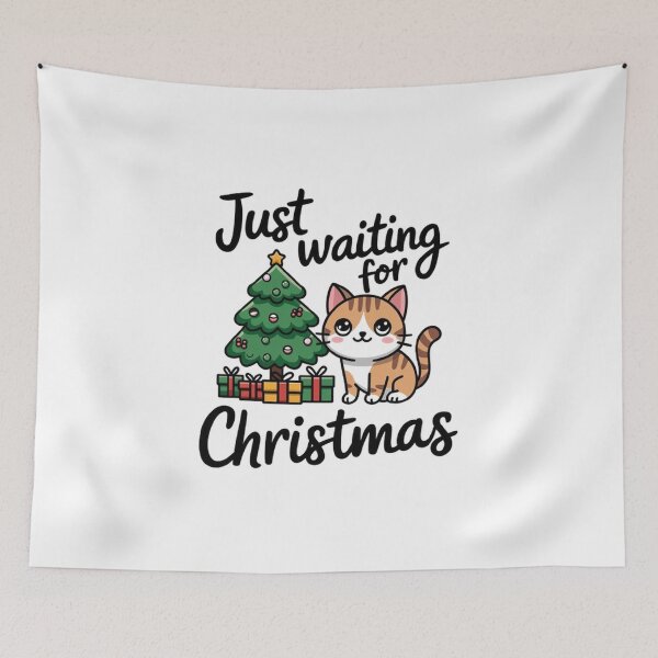Item preview, Cute Kawaii Cat Christmas T-Shirt: 'Just Waiting for Christmas' Illustration designed and sold by masteryStore.