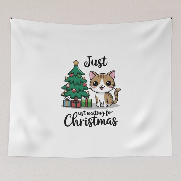 Item preview, Cute Kawaii Cat Christmas T-Shirt: 'Just Waiting for Christmas' Illustration designed and sold by masteryStore.