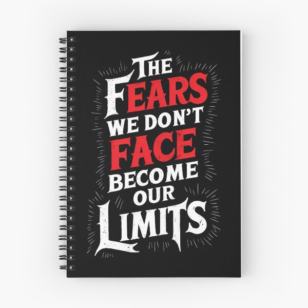 Item preview, Bold and Motivational 'The Fears We Don't Face Become Our Limits' Inspirational Quote with Striking Red and White Typography on a Black Background designed and sold by Quotes-For-All.