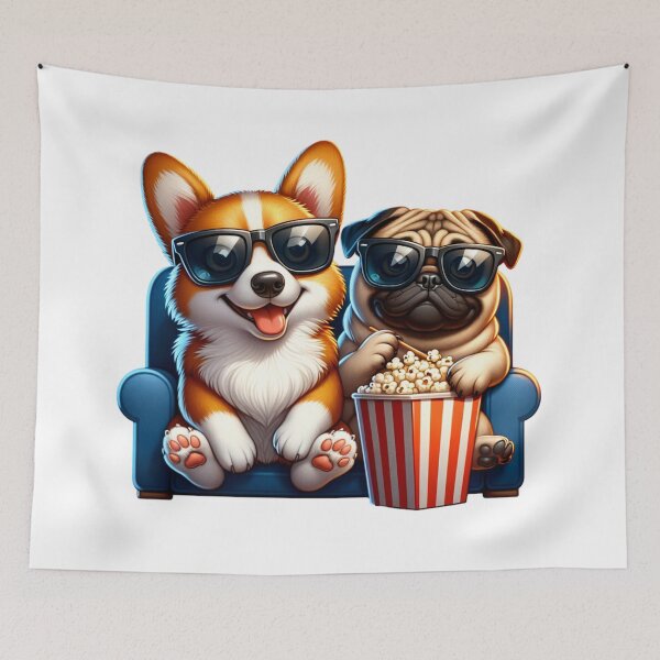 Item preview, Cool Sunglasses Corgi and Pug Popcorn Movie Night designed and sold by MeroroGraphics.