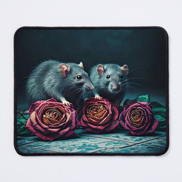 Item preview, Rats with darkred roses on tiled floor designed and sold by BatsAndRats.
