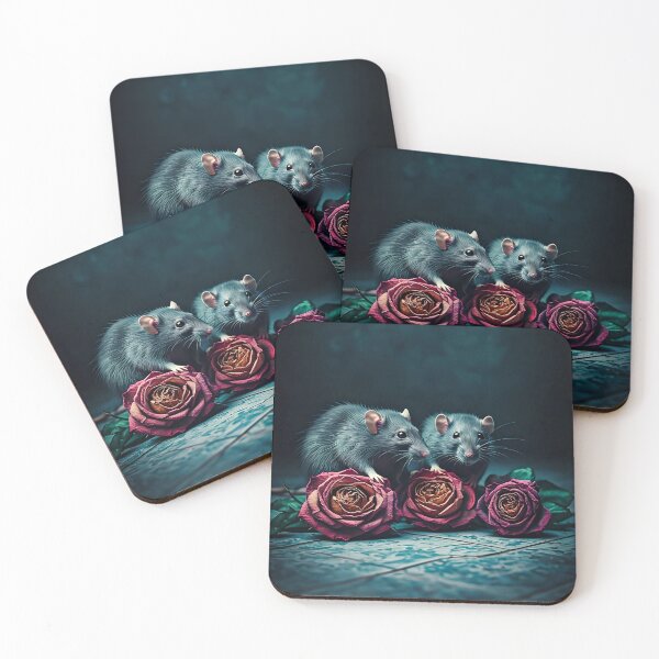 Item preview, Rats with darkred roses on tiled floor designed and sold by BatsAndRats.
