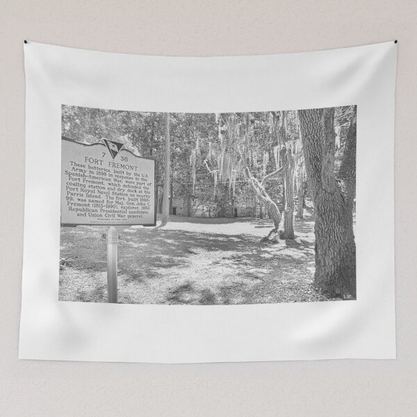 Item preview, Fort Fremont Historical Marker Saint Helena Island Beaufort South Carolina Black And White designed and sold by LisaWootenPhoto.
