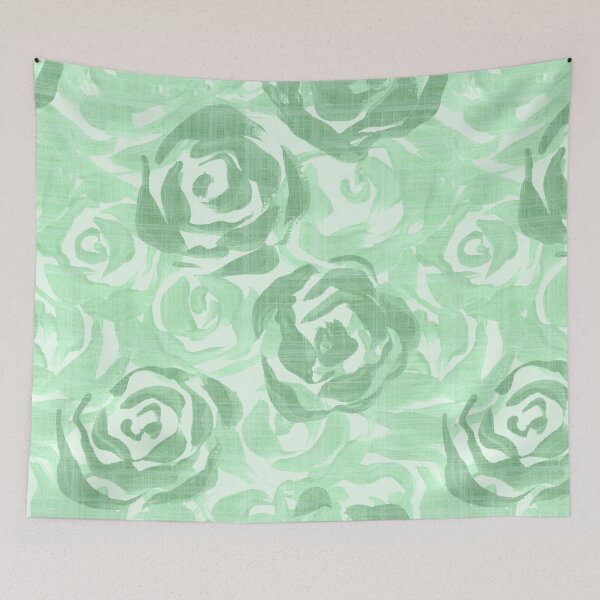 Item preview, All over painterly texture roses with linen texture - Green designed and sold by JasmineGDesigns.