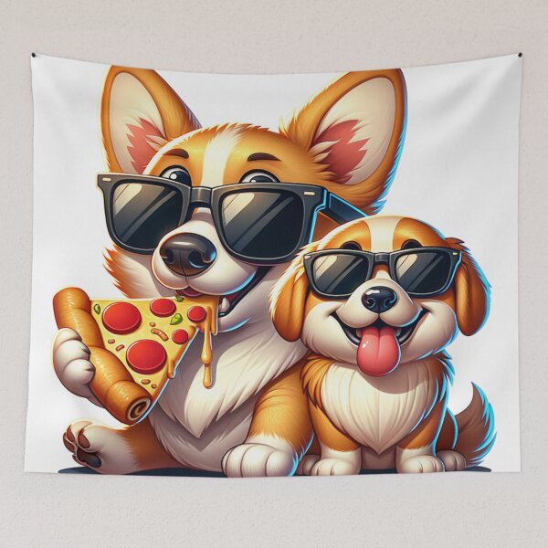 Item preview, Cool Sunglasses Corgi and Beagle eating Pizza designed and sold by MeroroGraphics.