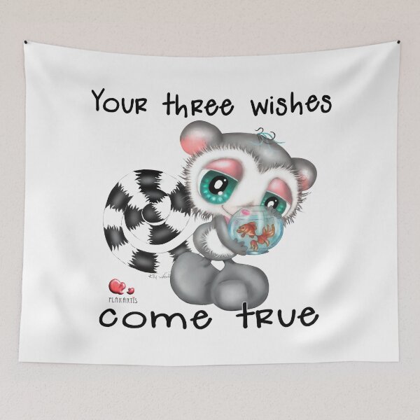 Item preview, Magical Lemur with Goldfish Wish Bowl – Your Three Wishes Come True Fantasy Style designed and sold by Plakartis.