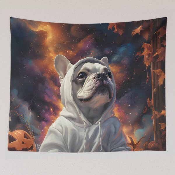Item preview, Pumpkin Patch French Bulldog in White Hoodie, Prints Posters Set, Abstract Vibrant Wall Art, Halloween, Dog cute, Trendy Art, maximalist decor, matisse wall art,ghost art print, witchy decor designed and sold by ZloppyDesign.