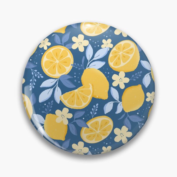 Item preview, Bright Lemon And Floral Design On Blue designed and sold by JaselviiStudio.