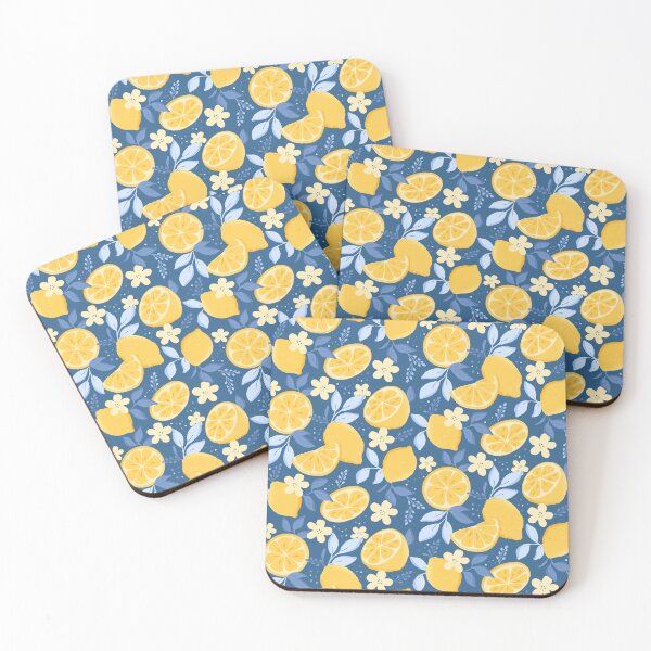 Item preview, Bright Lemon And Floral Design On Blue designed and sold by JaselviiStudio.