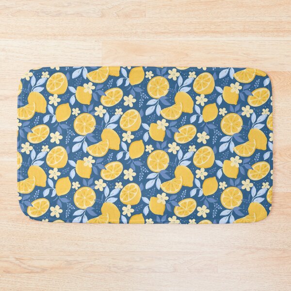 Item preview, Bright Lemon And Floral Design On Blue designed and sold by JaselviiStudio.
