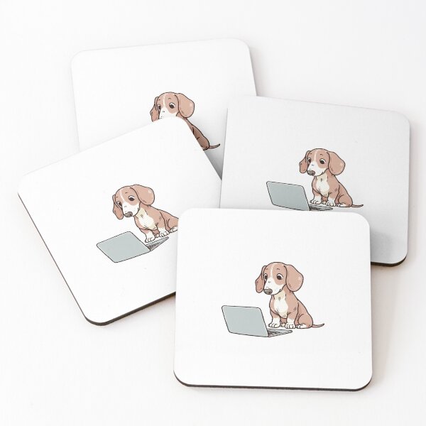 Item preview, dachsund doxie dog working on a laptop designed and sold by pawprints-co.