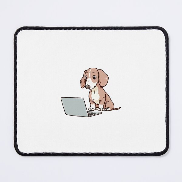 Item preview, dachsund doxie dog working on a laptop designed and sold by pawprints-co.