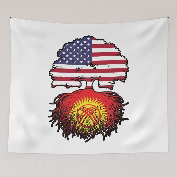 Artikelvorschau, Kirgisistan-Kirgisische amerikanische USA-Baumwurzel-Flagge entworfen und verkauft von FlagX.