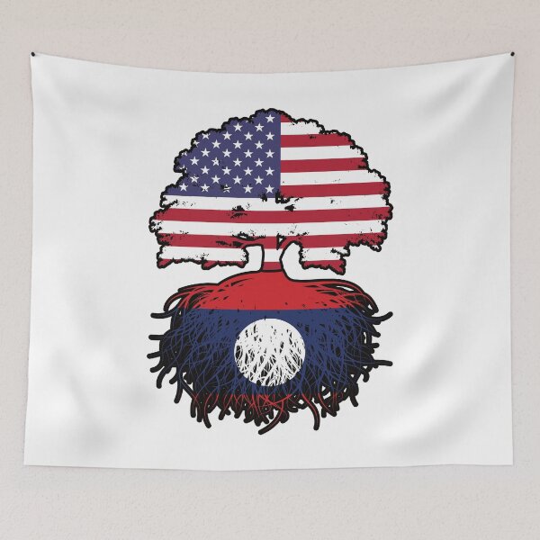 Item preview, Laos Laotian American USA Tree Roots Flag designed and sold by FlagX.