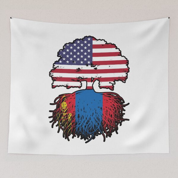 Item preview, Mongolia Mongolian American USA Tree Roots Flag designed and sold by FlagX.