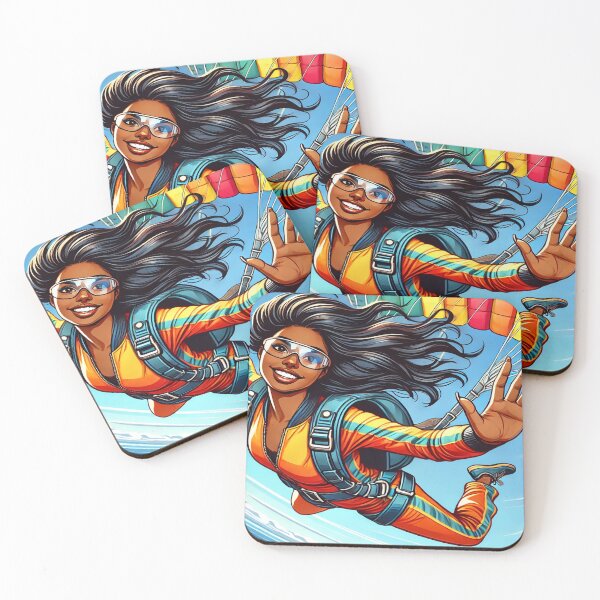 Item preview, Excited Dark-Skinned Female Skydiver designed and sold by Genady.