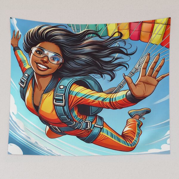 Item preview, Excited Dark-Skinned Female Skydiver designed and sold by Genady.